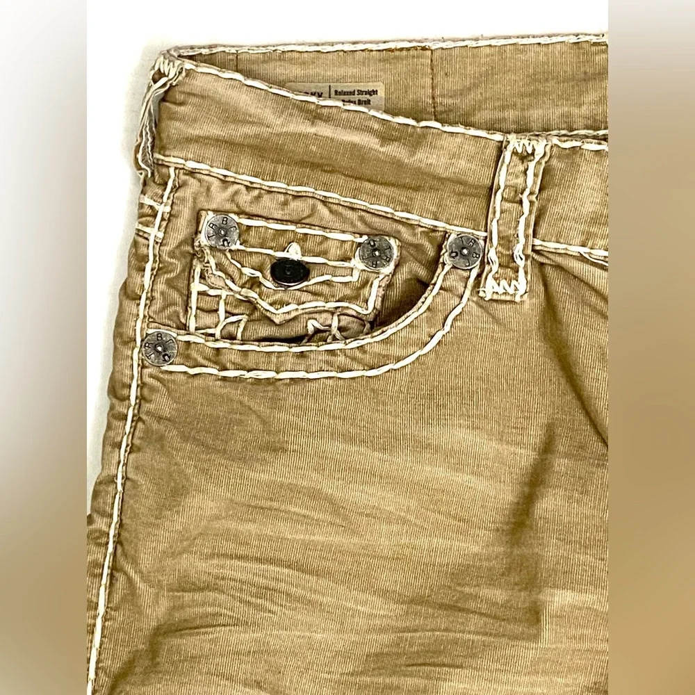 True Religion Men’s Tan Ricky Corduroy Super T-Stitch Relaxed Straight Leg Pant